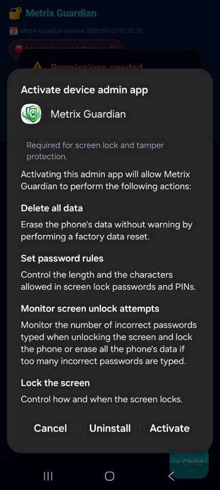 Device admin activation