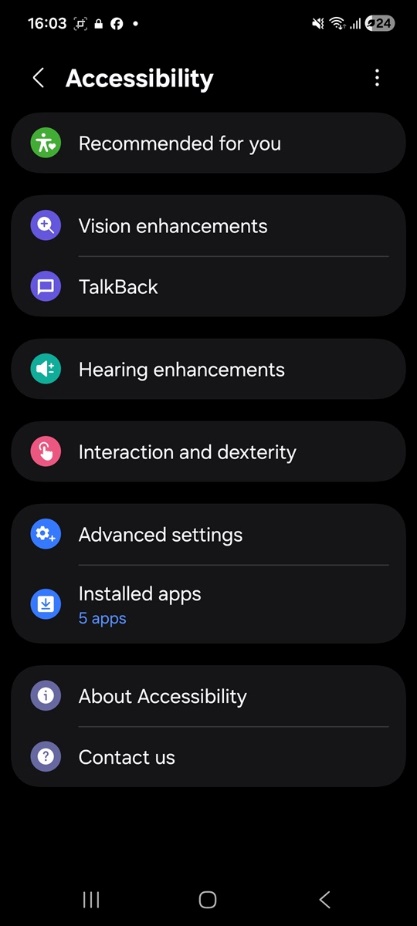 Accessibility settings