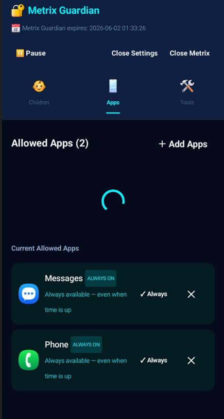 Apps tab